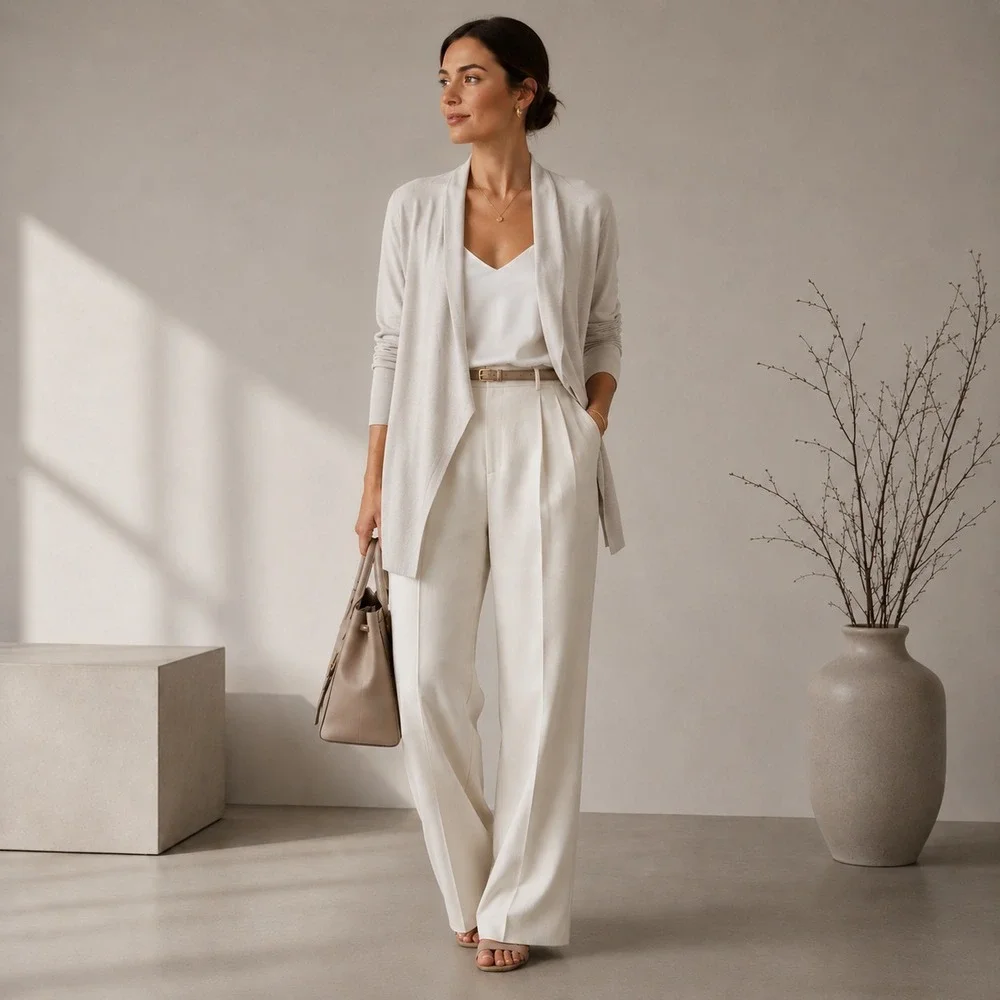 Eileen‎ Fisher Womens XS Bone Silk Organic Cotton Cardigan Open Front Minimalist